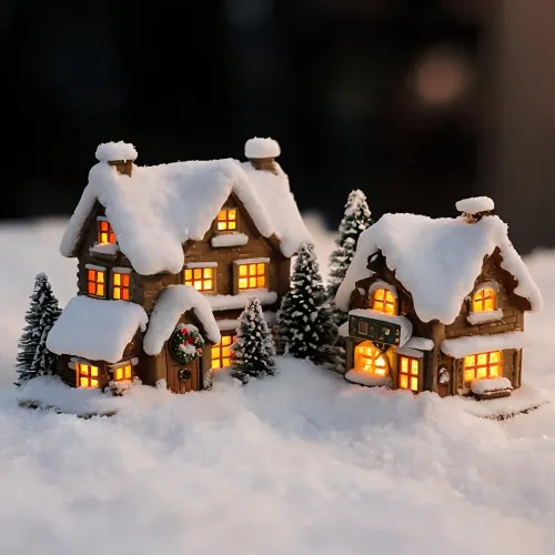 Lighted village buildings
